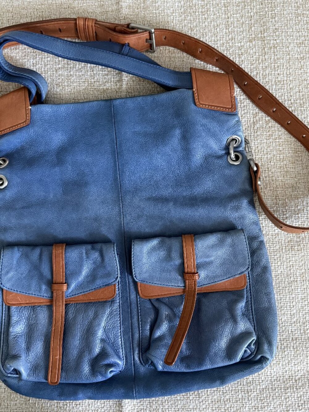 Christopher. Kon Shoulder Bag Blue Beige Leather